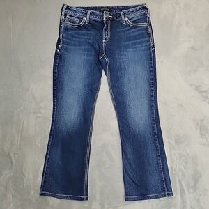 Silver Jeans Women 31x33 Faded Blue Denim Suki Thick Stitch Cropped Y2K Western